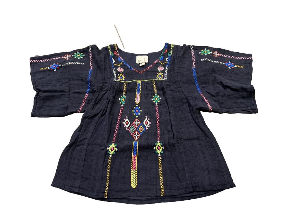 Peek Girls Kids Blue Floral Embroidered Dress Top Size M MEDIUM (6-7)